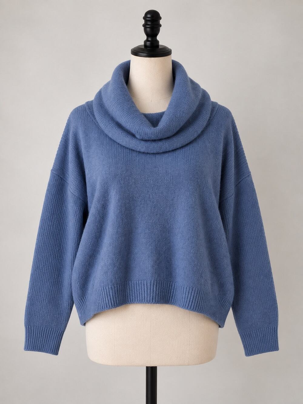 Cynthia Rowley 100% Extra Fine Merino Wool Cowl Neck Sweater Blue L/XL large